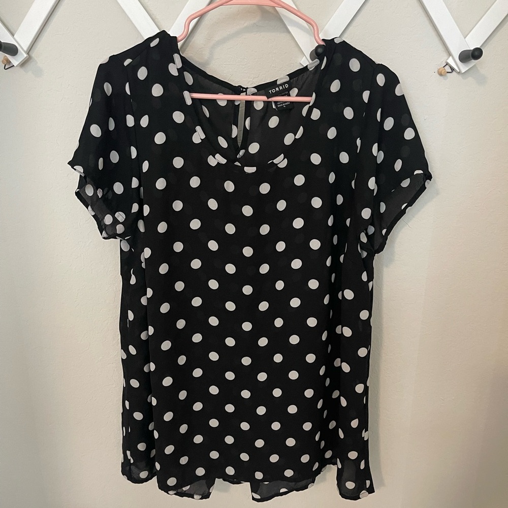 Torrid Black and White Polka Dot Blouse